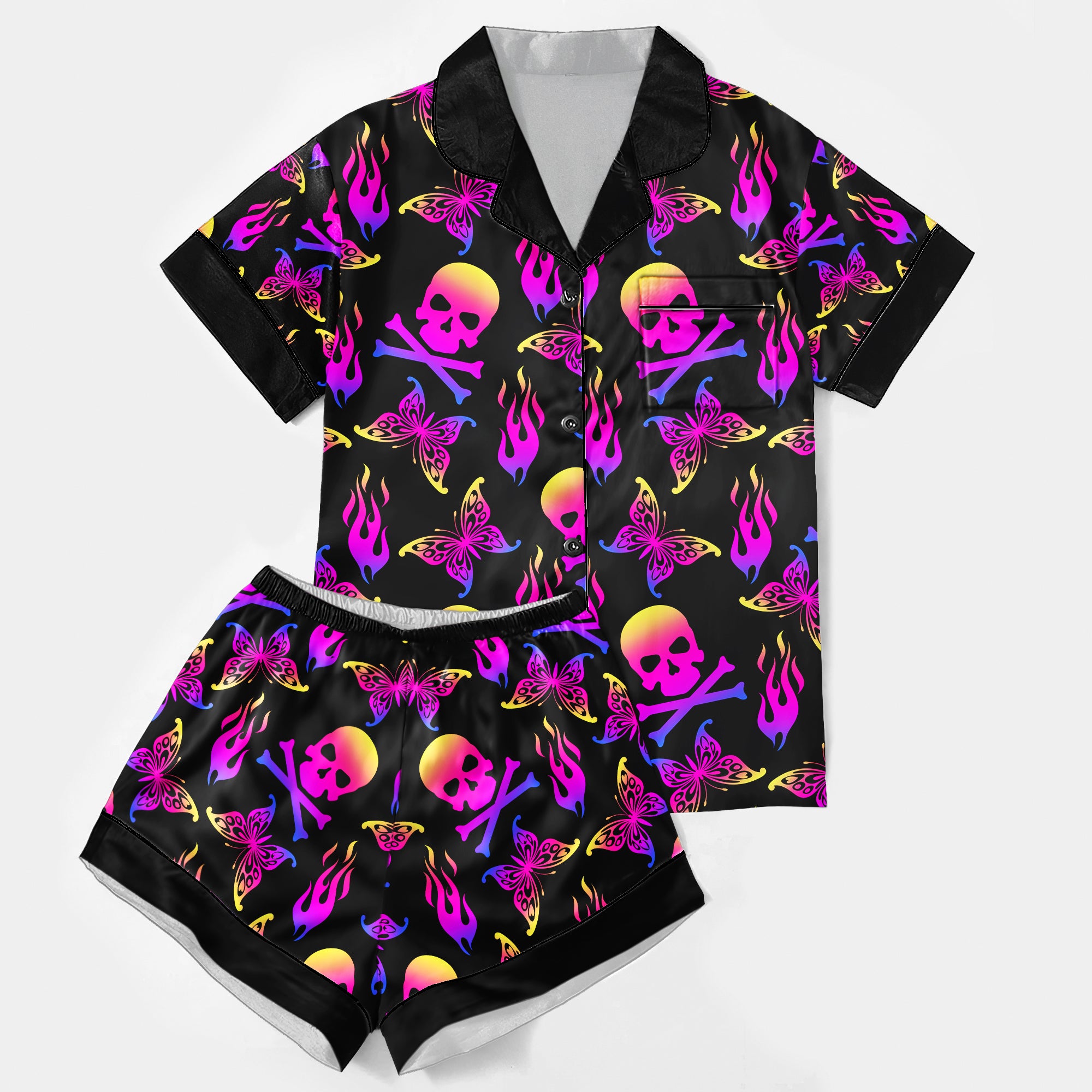 Chic and stylish women's pajama set with unique design prints and statement sleeves, Soft and luxurious fabrics make this pajama set perfect for bedtime or lounging at home.