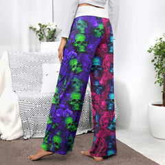 Gothic Rose Skull Garden Women's High-waisted Wide Leg Pants