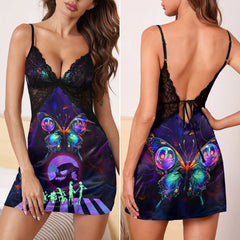 Neon Butterfly Nightmare Women's Back Lace Babydolls Nightgowns