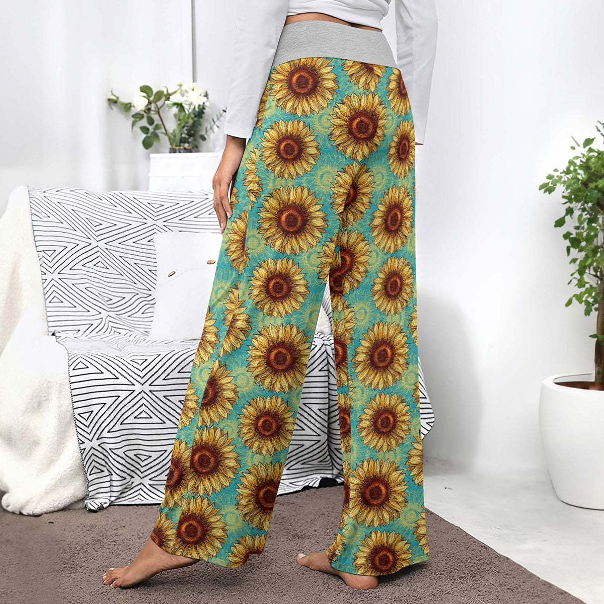 Gothic Summer Sunflower Women's High-waisted Wide Leg Pants