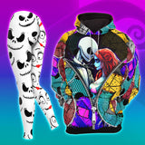 Zipper Couple Nightmare Art Combo Hoodie and Leggings - Dark and edgy matching set with skull designs for a unique and stylish look.