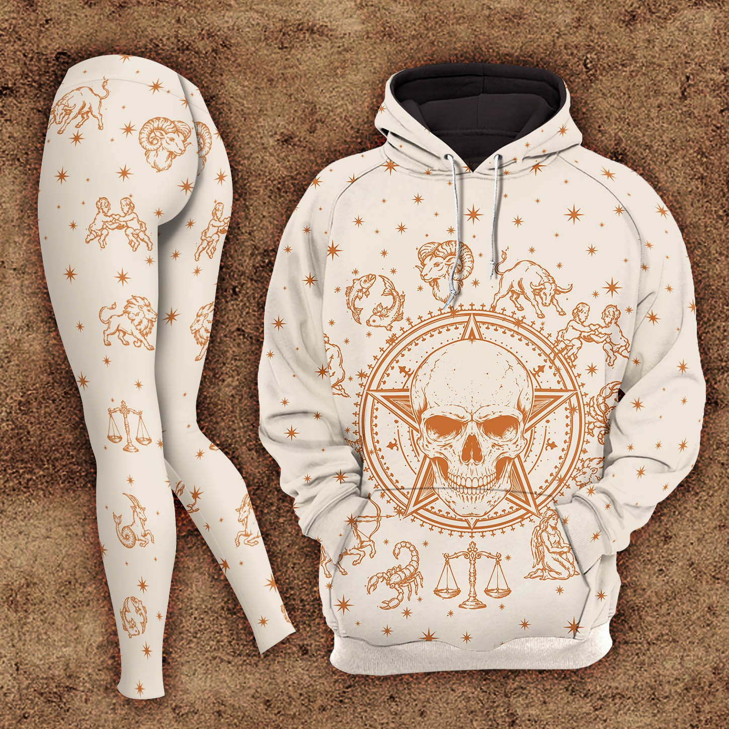 Women Hoodie and Leggings, Cosmic Skull Zodiac Outwear Pants Outfit