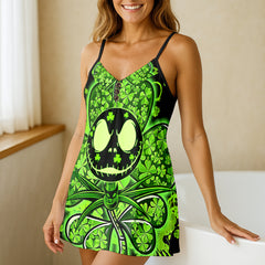 Electric Shamrock Skull Short Cami Dress