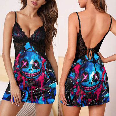 Graffiti Scary Face Art & Punkrock Women's Sleepwear | Lace Cami Dress Nightgowns
