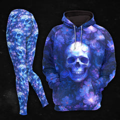 Women Hoodie and Leggings, Gothic Bleeding Rose Skull Outwear Pants Outfit