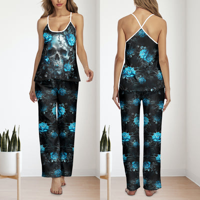 Blue Skull Rose Cami Pajamas Sets For Women Sleepwears Combo