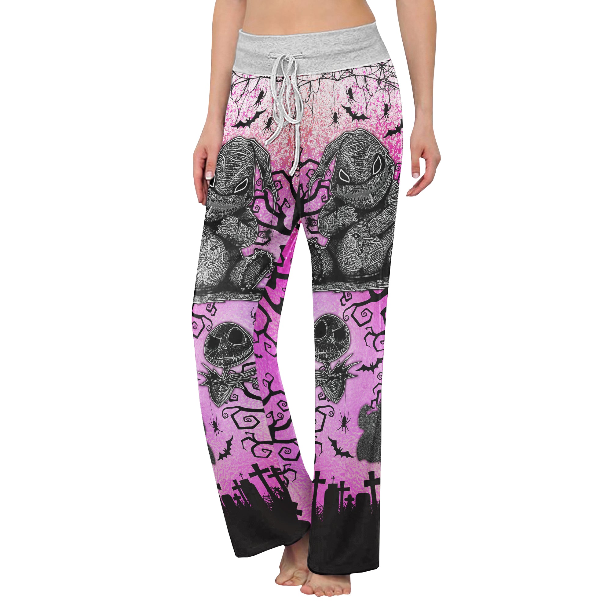 Pink Nightmare Bat Theme Women's High-waisted Wide Leg Pants | Wonder Skull