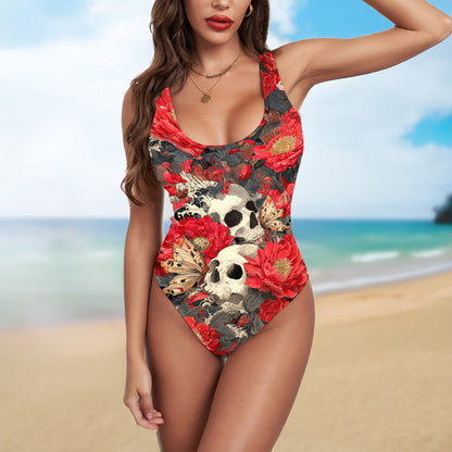 One Piece Bikini Red Couple Skull Art Print Swimwear
