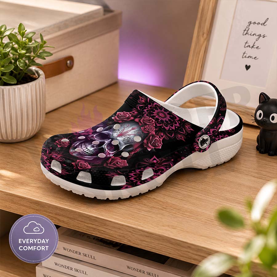 Wonder Skull Lightweight Clog Sandals are designed for all-day comfort. Featuring breathable ventilation holes, a cushioned footbed, and a pivoting heel strap, these versatile unisex clogs are perfect for use at home, outdoors, or at work — whatever your profession may be.
