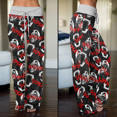 Black Skull Scream Pattern Women's High-waisted Wide Leg Pants | Wonder Skull