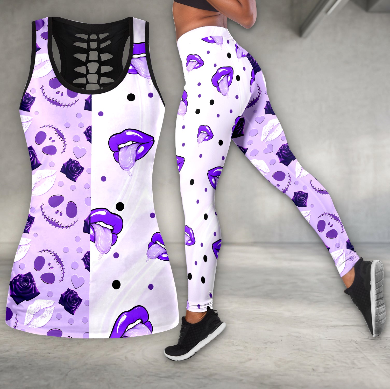 Gothic Purple Lips Art Tanktop and Legging