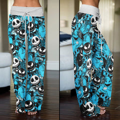 Blue Nightmare Theme Women's High-waisted Wide Leg Pants | Wonder Skull