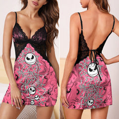 Pink Nightmare Face & Punkrock Women's Sleepwear | Lace Cami Dress Nightgowns