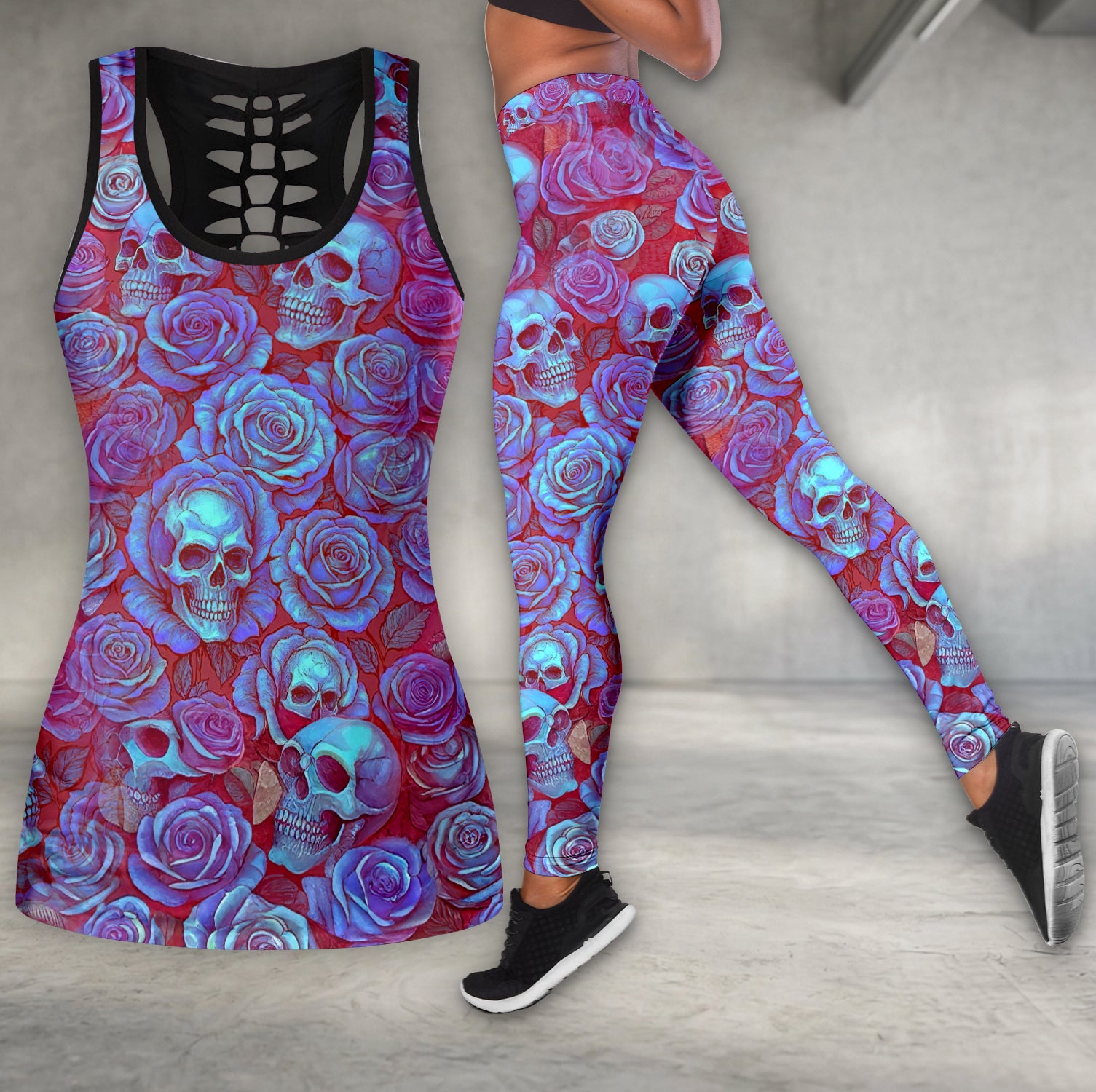 Holo Purple Skull Pattern Tanktop and Leggings
