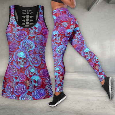 Holo Purple Skull Pattern Tanktop and Leggings