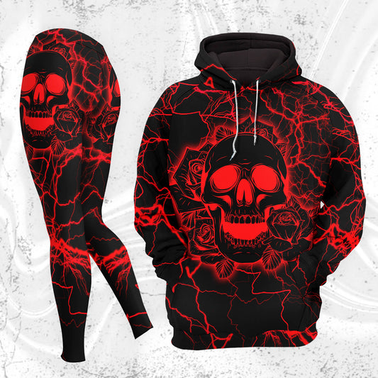 Women Hoodie and Leggings, Electric Rose Skull Thunder Outwear Pants Outfit