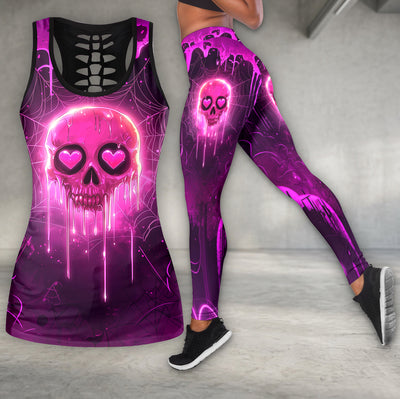 Pink Neon Heart Skull Tanktop and Legging