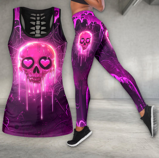 Pink Neon Heart Skull Tanktop and Legging