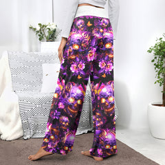 Violet Inferno Skulls Women's High-waisted Wide Leg Pants