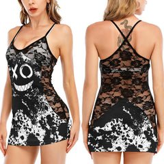 Camo Black White Skull Evil Black Lace Sleepwears Babydol Dresses - Wonder Skull