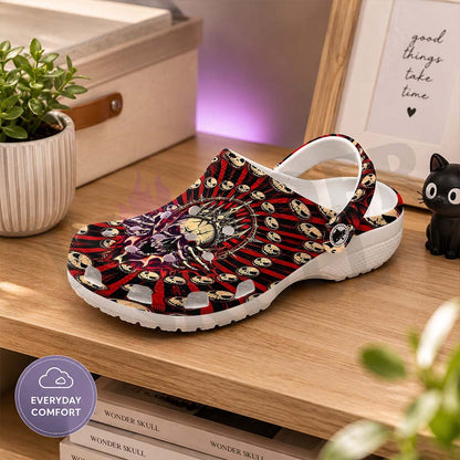 Wonder Skull Lightweight Clog Sandals are designed for all-day comfort. Featuring breathable ventilation holes, a cushioned footbed, and a pivoting heel strap, these versatile unisex clogs are perfect for use at home, outdoors, or at work — whatever your profession may be.
