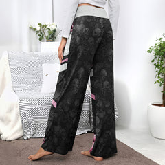 Pink Skull Lip Pattern Women's High-waisted Wide Leg Pants