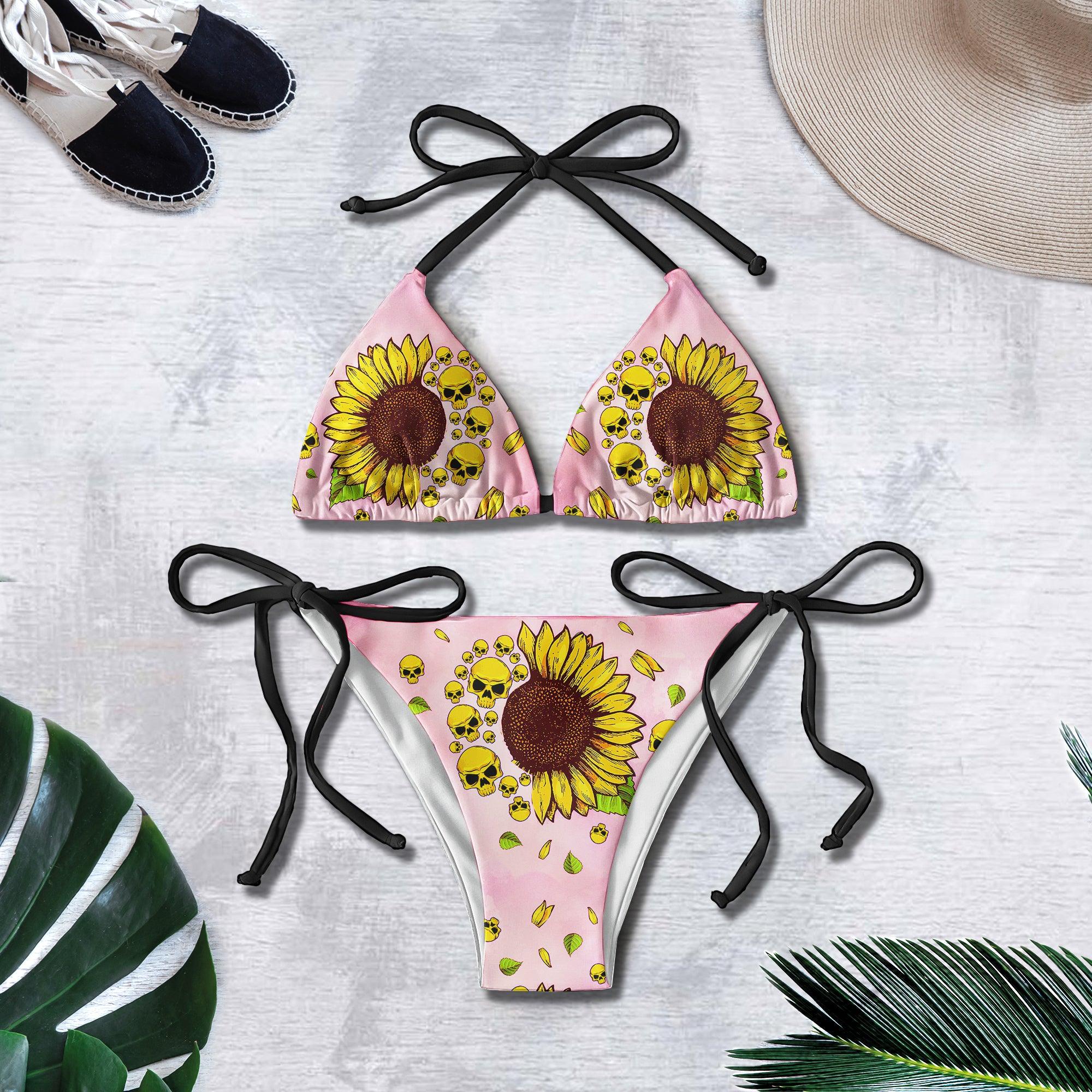Vintage Sunflower Skull Micro Triangle Bikini Swimsuit - Wonder Skull