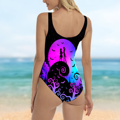 One Piece Bikini Graveyard Romance Neon Print Swimwear