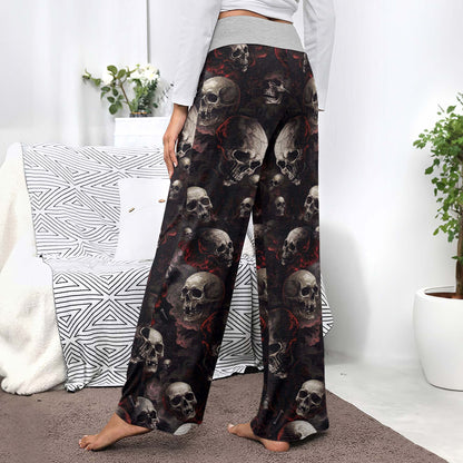 Dark Smoke Skulls Pattern Women's High-waisted Wide Leg Pants