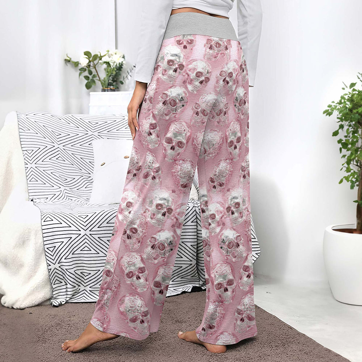 Neon Skull Mosaic Chrome Women's High-waisted Wide Leg Pants