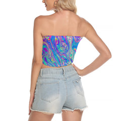 Image featuring a stylish set of women's tube top and high-waisted pants, perfect for summer outings and beachwear. The ensemble exudes a trendy and chic vibe, ideal for resort vacations, beach parties, and poolside lounging. The tube top offers a flattering silhouette, while the high-waisted pants provide comfort and style. This fashionable outfit set is a must-have for anyone looking to make a statement under the sun.