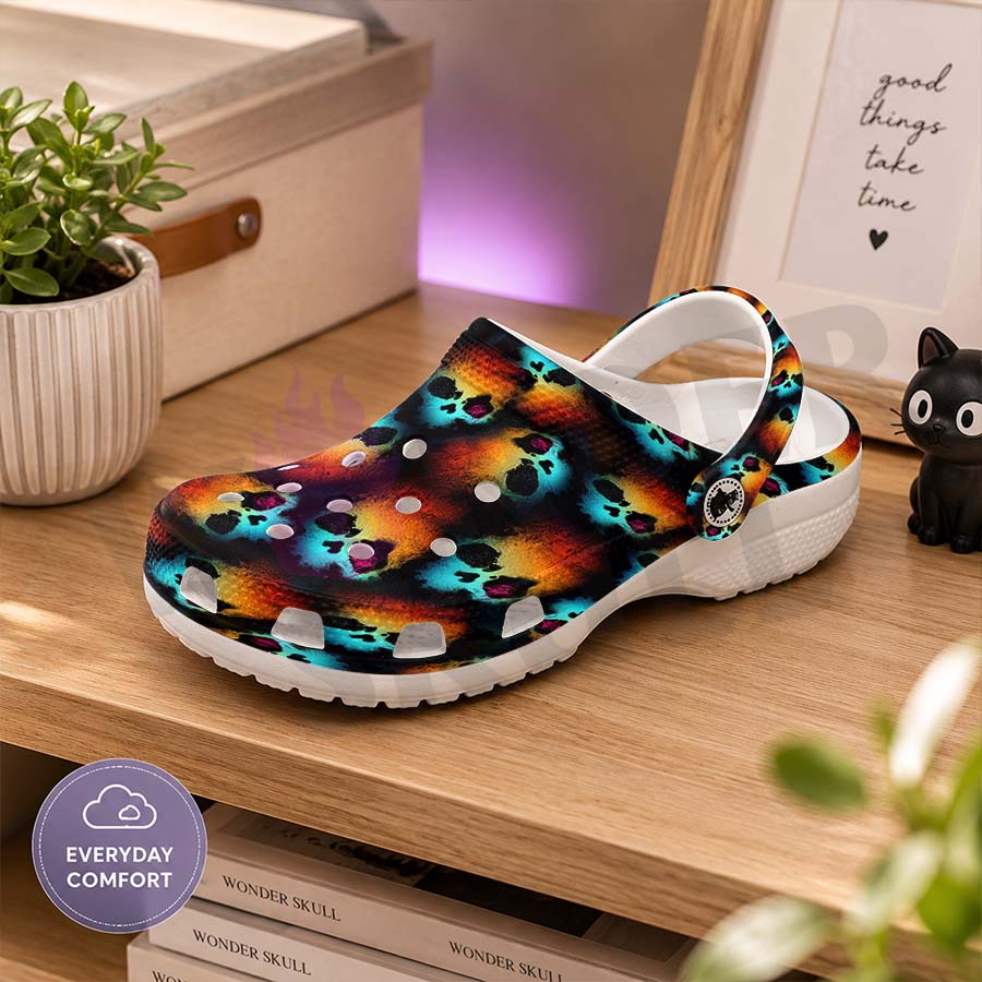 Wonder Skull Lightweight Clog Sandals are designed for all-day comfort. Featuring breathable ventilation holes, a cushioned footbed, and a pivoting heel strap, these versatile unisex clogs are perfect for use at home, outdoors, or at work — whatever your profession may be.
