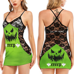 Creep Boo Skull Funny Black Lace Sleepwears Babydol Dresses - Wonder Skull