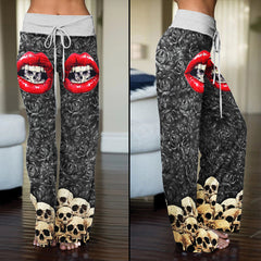 Lip Skull Gothic Women's High-waisted Wide Leg Pants | Wonder Skull