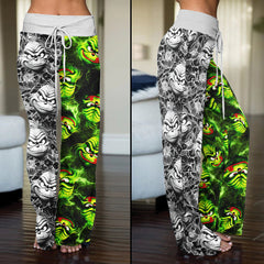 Green White Nightmare Theme Women's High-waisted Wide Leg Pants | Wonder Skull