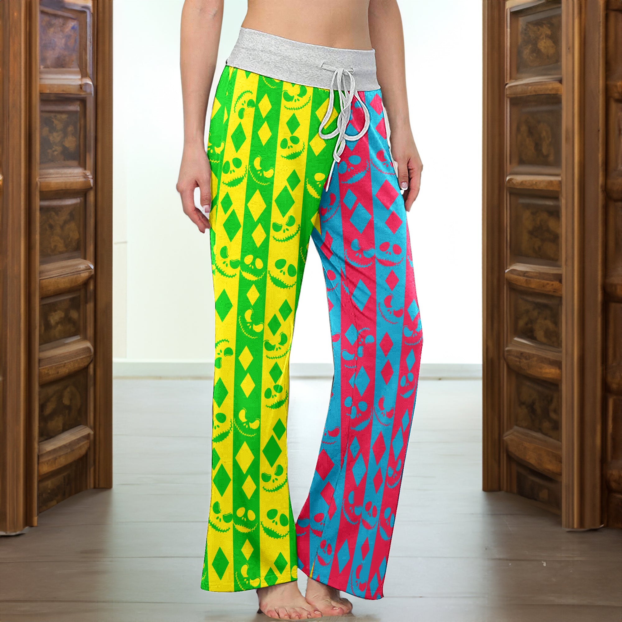 Twisted Geometry Skull Diamond Women's High-waisted Wide Leg Pants