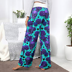 Neon Skull Rose Melting Women's High-waisted Wide Leg Pants