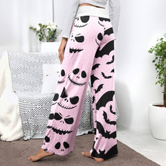 Blush & Bats Pattern Women's High-waisted Wide Leg Pants