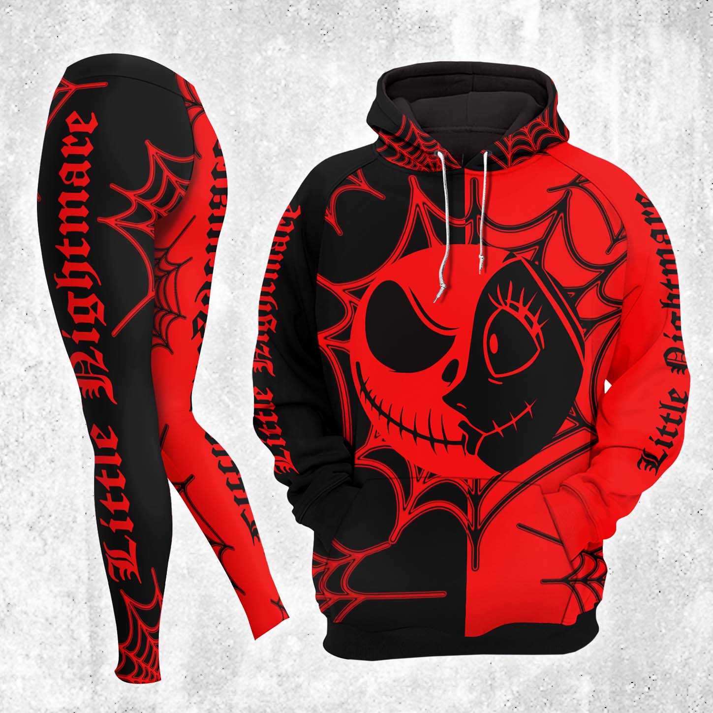 Women Hoodie and Leggings, Gothic Couples Spiderweb Art Outwear Pants Outfit