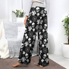 Halloween Skull Pattern Women's High-waisted Wide Leg Pants