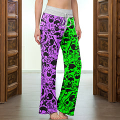 Radical Skull Graffiti Mix Women's High-waisted Wide Leg Pants