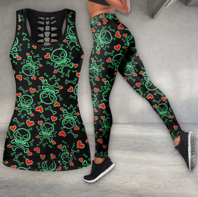 Neon Green Skull Pattern Tanktop and Leggings