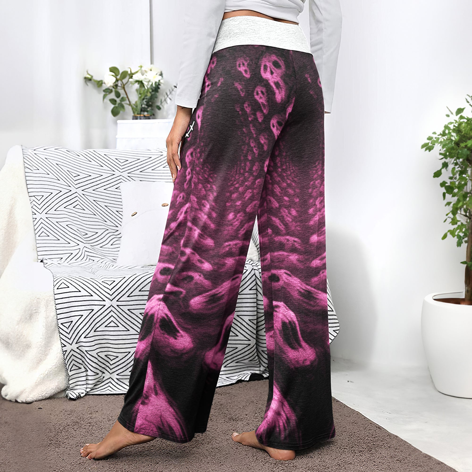 Infinite Pastel Skull Art Women's High-waisted Wide Leg Pants