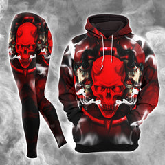 Skull Devil Red Gothic Combo Hoodie and Leggings - Dark and edgy matching set with skull designs for a unique and stylish look.