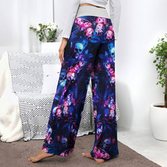 Neon Skull Butterfly Pattern Women's High-waisted Wide Leg Pants