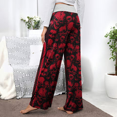 Red Skull Lip Pattern Women's High-waisted Wide Leg Pants