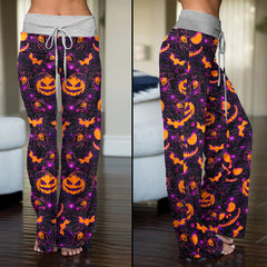 Purple Dark Halloween Women's High-waisted Wide Leg Pants | Wonder Skull