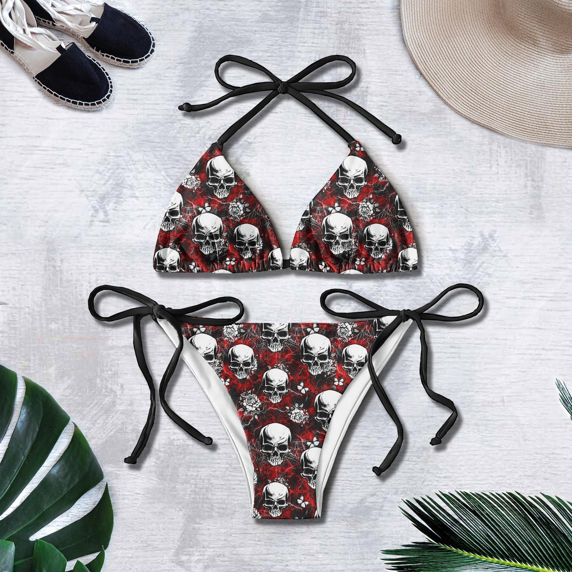 Skull Gothic Pattern Micro Triangle Bikini Swimsuit - Wonder Skull