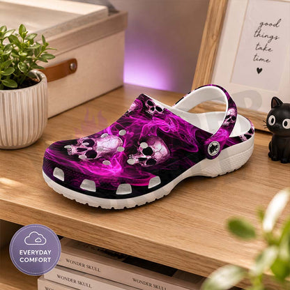 Wonder Skull Lightweight Clog Sandals are designed for all-day comfort. Featuring breathable ventilation holes, a cushioned footbed, and a pivoting heel strap, these versatile unisex clogs are perfect for use at home, outdoors, or at work — whatever your profession may be.