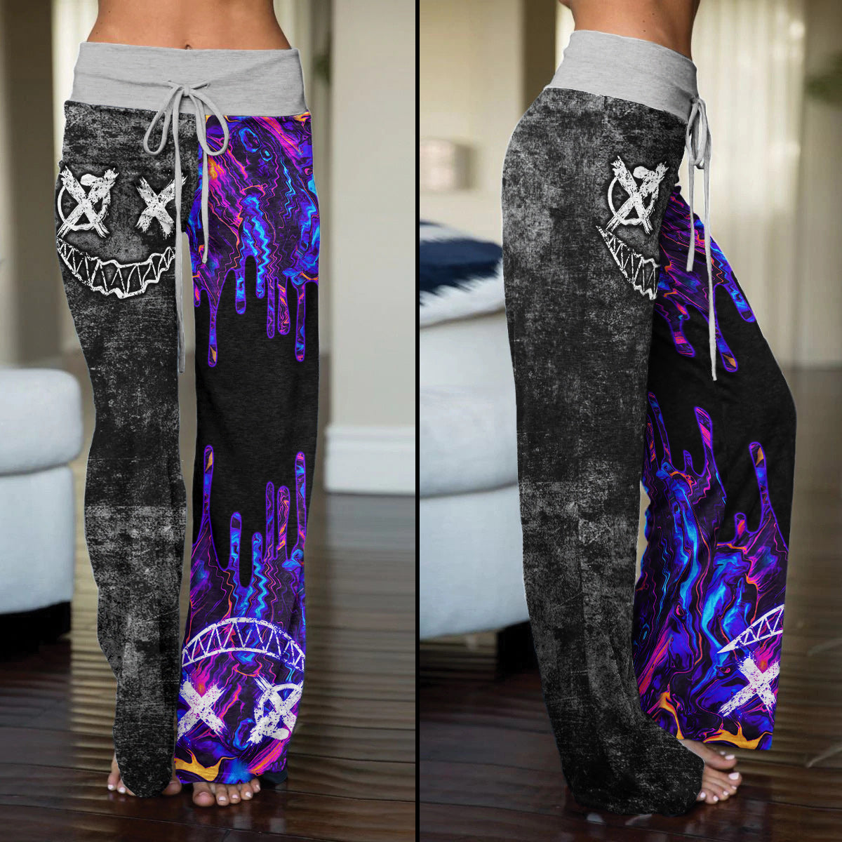 Dark Purple Emo Grunge Women's High-waisted Wide Leg Pants | Wonder Skull